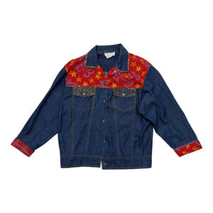 VTG Rene Derby Womens Button Up Jacket Small Sequin Denim Embroidered Floral